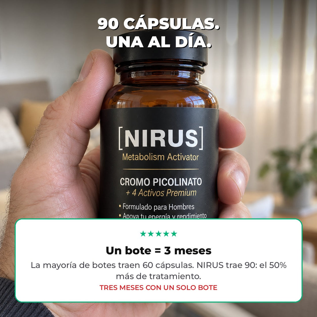 NIRUS en la mano: 90 cápsulas, una al día