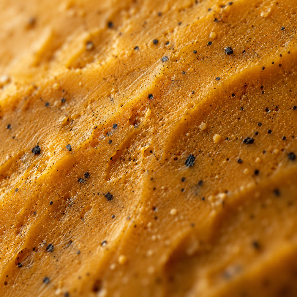 Close-up of the turmeric and charcoal texture