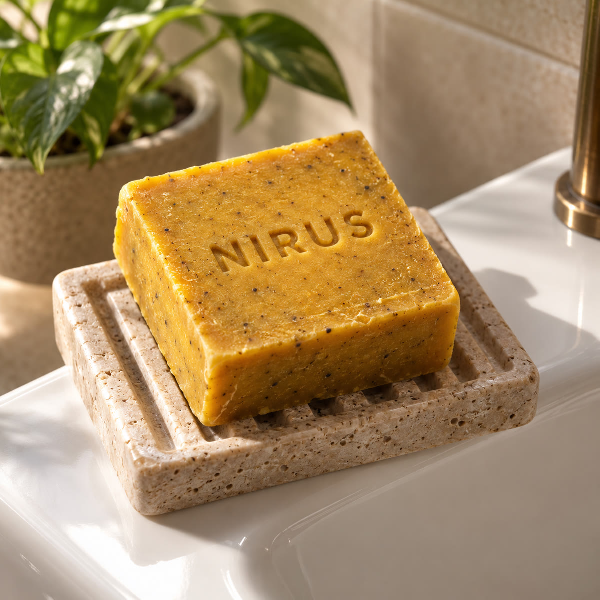 NIRUS bar on a stone soap dish